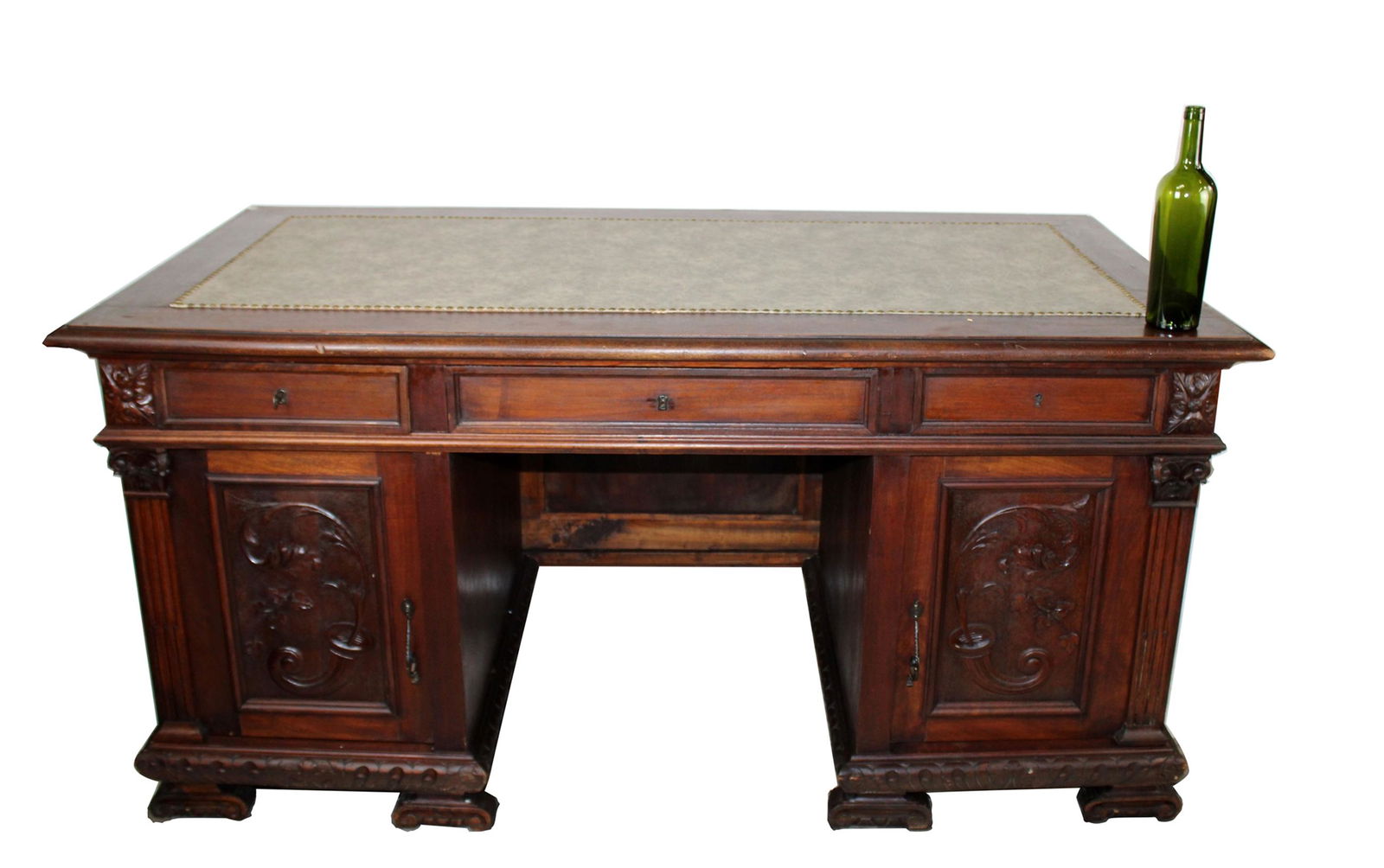 Italian Renaissance style carved walnut pedestal desk (1 of 9)