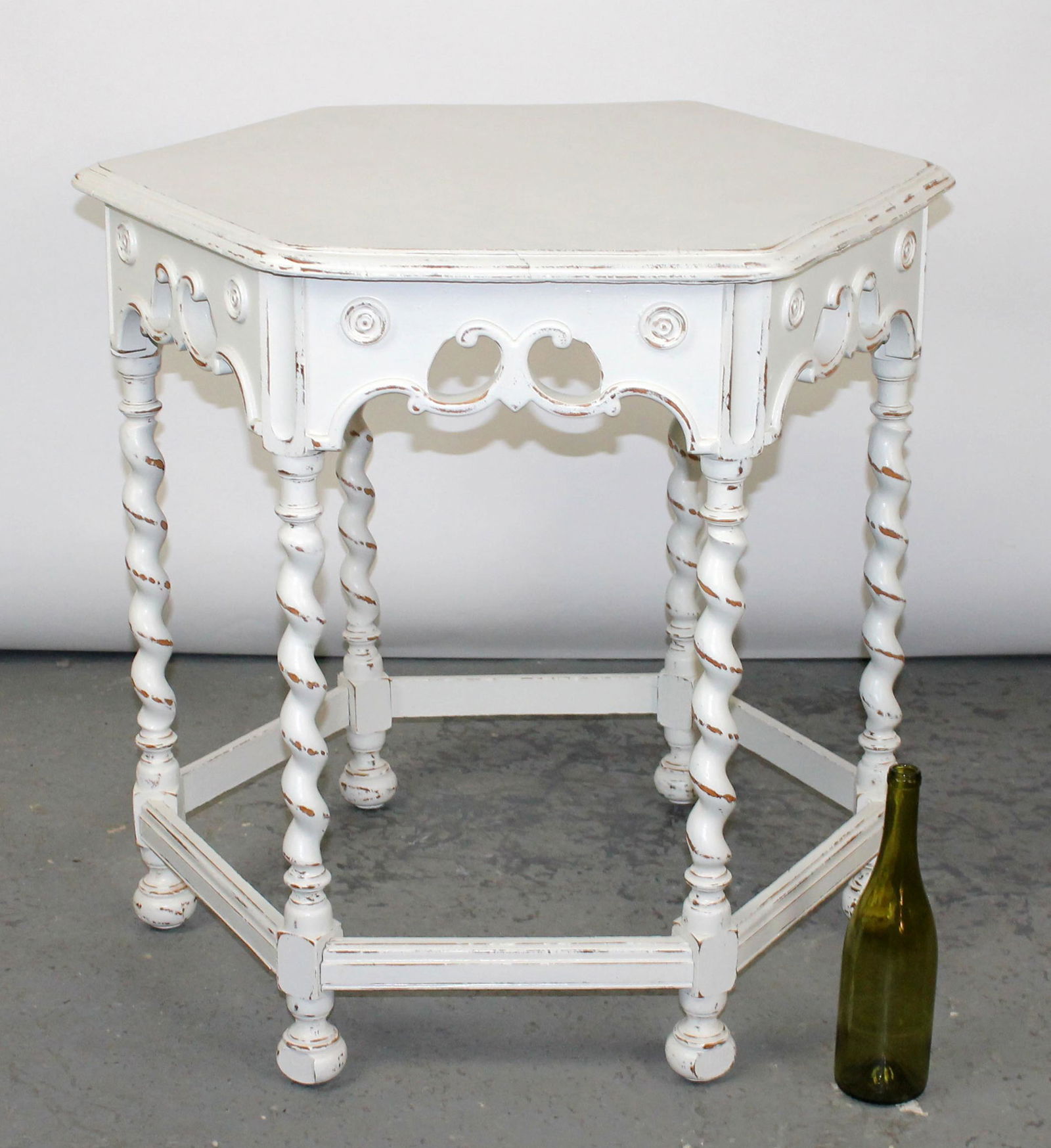 Cottage style hexagonal center table on barley twist legs (1 of 7)