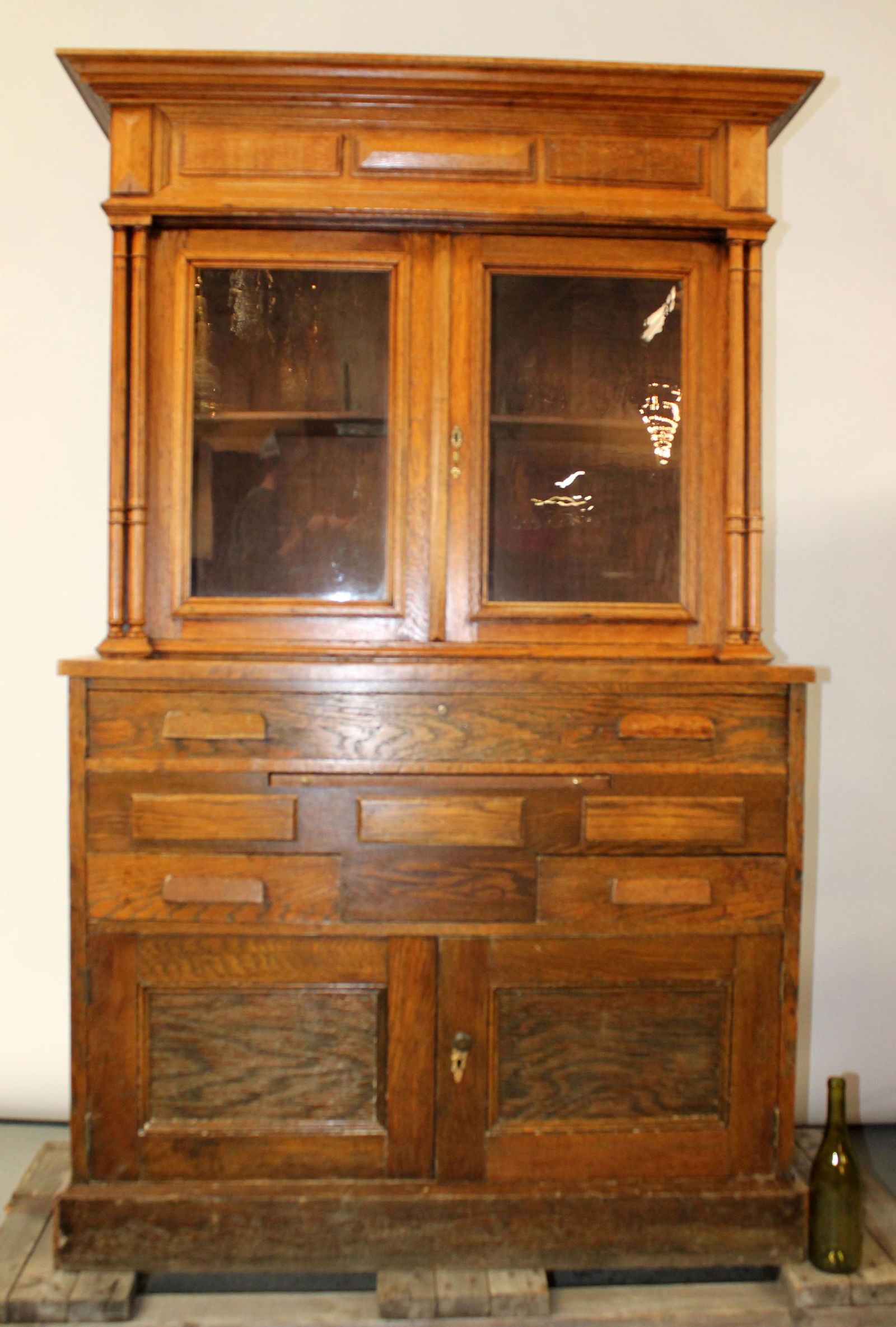 American oak cabinet with upper glass doors (1 of 7)