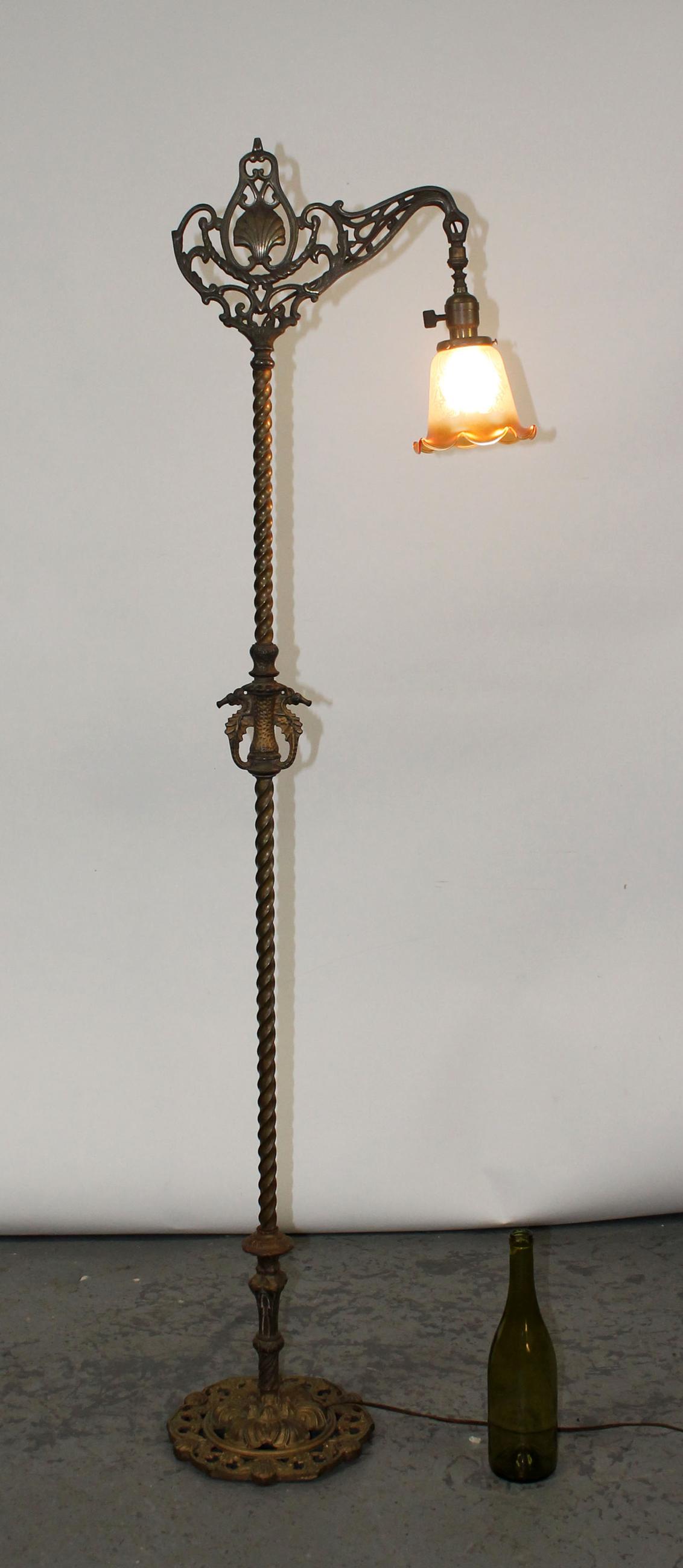 Victorian brass floor lamp with glass shade (1 of 9)