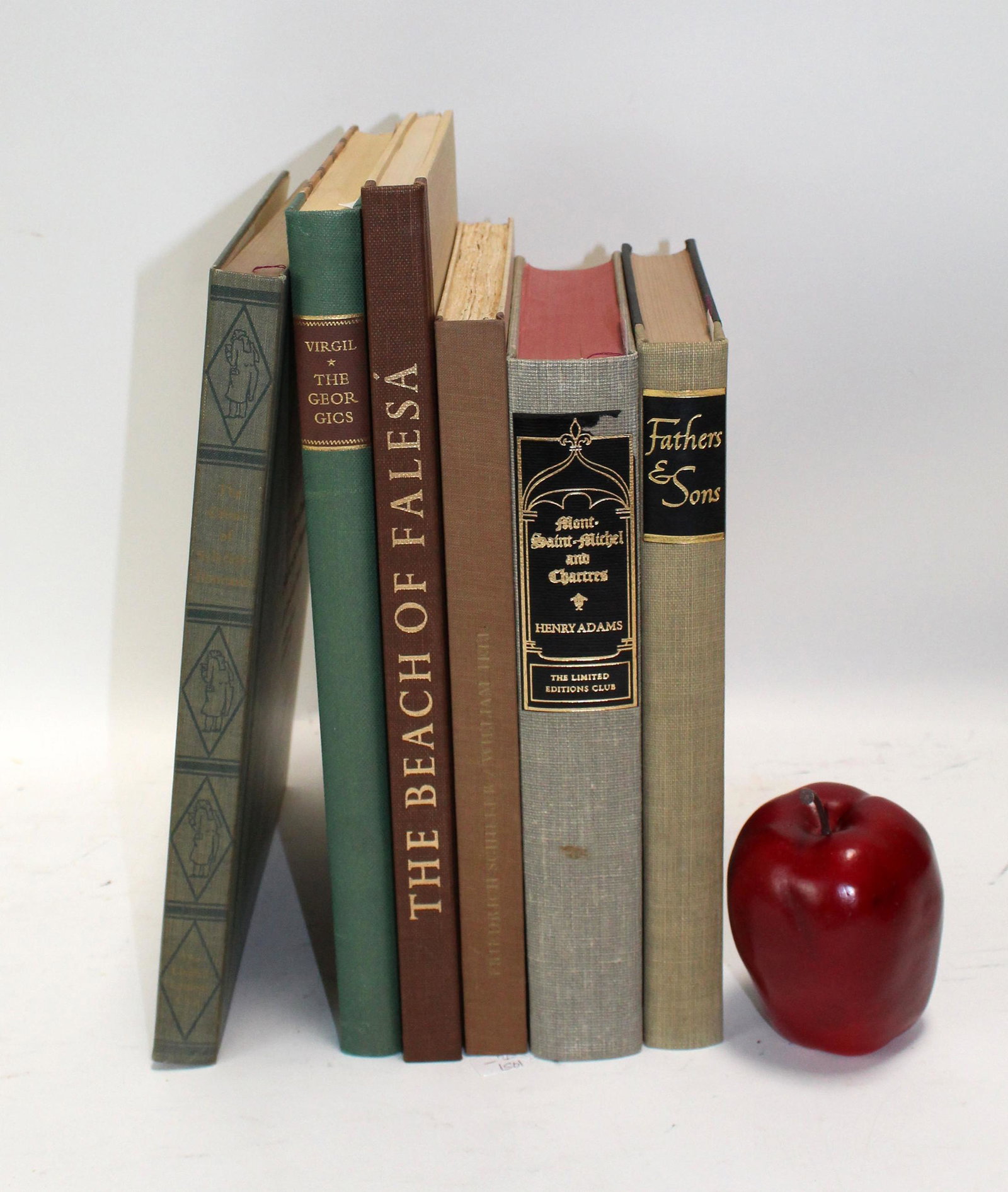 Lot of 6 The Limited Editions club books: Lot of 6 The Limited Editions club books. The Crime of Sylvestre Bonnard, The Georgics, The Beach of Falesa, Mont Saint Michel and Chartres, Fathers and Sons, William Tell. All numbered 1473/1500. 10 