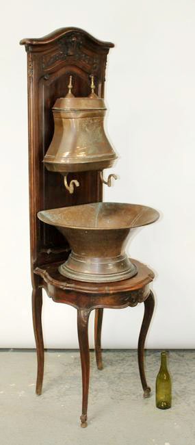 French Provincial copper lavabo mounted on walnut stand (1 of 11)