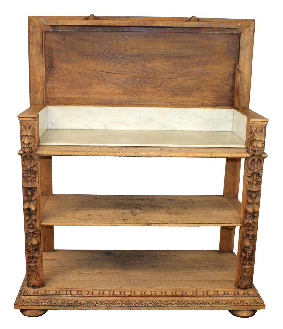 French tiered lift top server in carved oak (1 of 9)