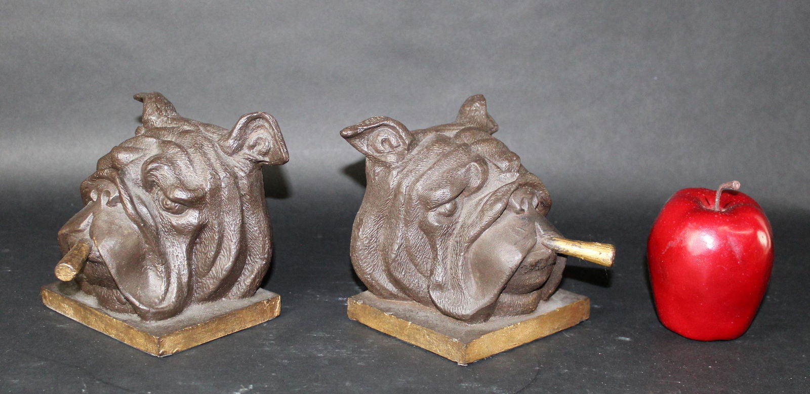 Pair cast iron bull dog with cigar book ends (1 of 7)