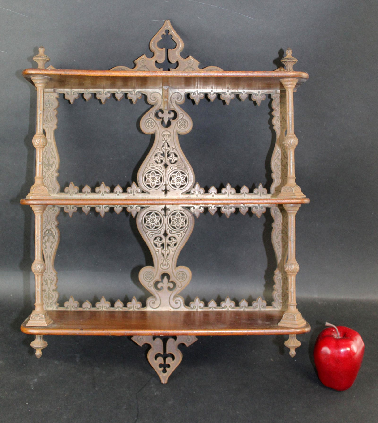 French Gothic Revival iron & wood wall shelf (1 of 11)