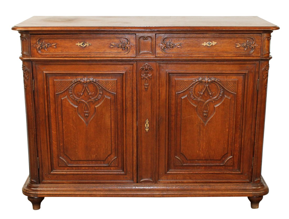 French Provincial carved walnut buffet bas (1 of 8)