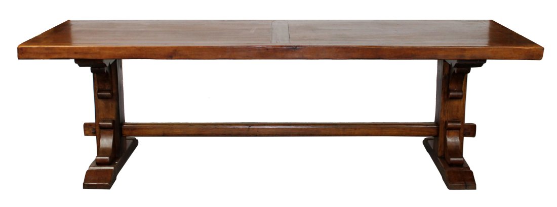 French 8 ft trestle table in oak, late 19th c (1 of 6)