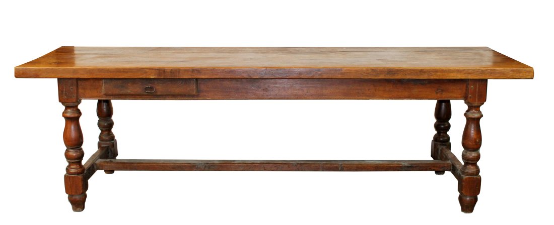 French 8 ft plank top farm table, late 19th c (1 of 5)