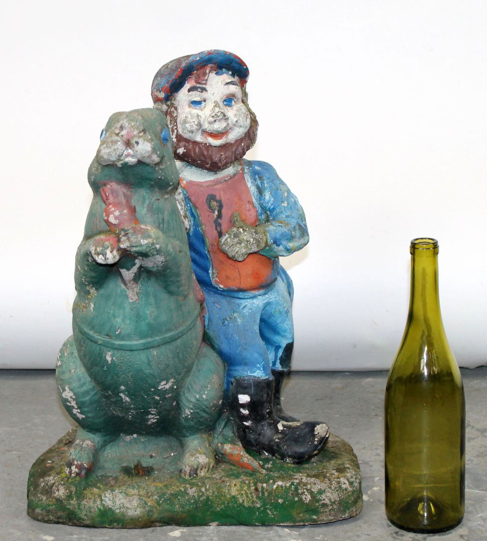 French painted stone garden gnome with rabbit (1 of 5)