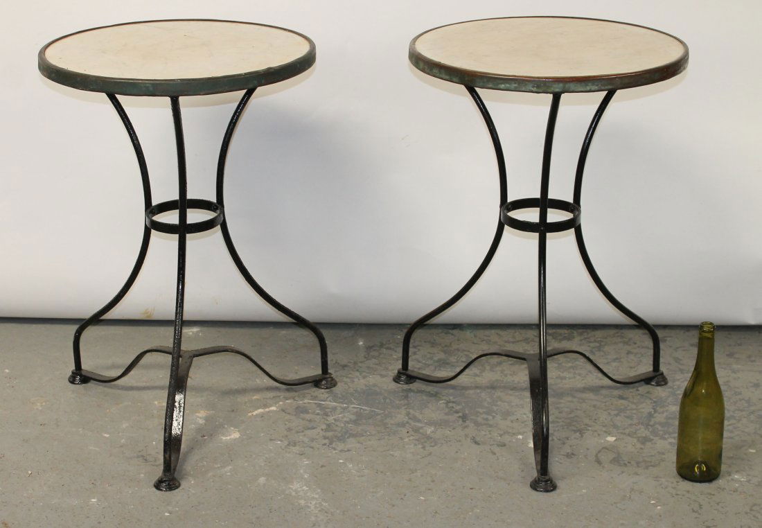 Pair of French bistro tables with banded marble (1 of 9)