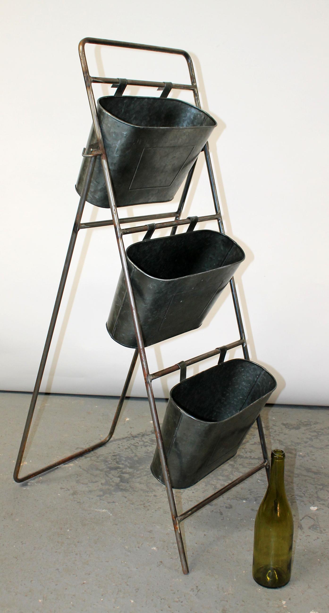 3 tier galvanized bucket flower rack (1 of 8)