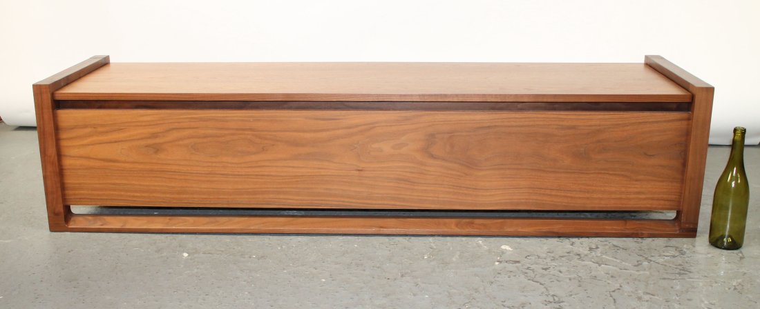 Sean Yoo Matera Collection lift top bench with storage: Sean Yoo Matera Collection lift top bench with storage, In walnut. 15 1/4"h x 64 1/2"w x 17 1/2"d.