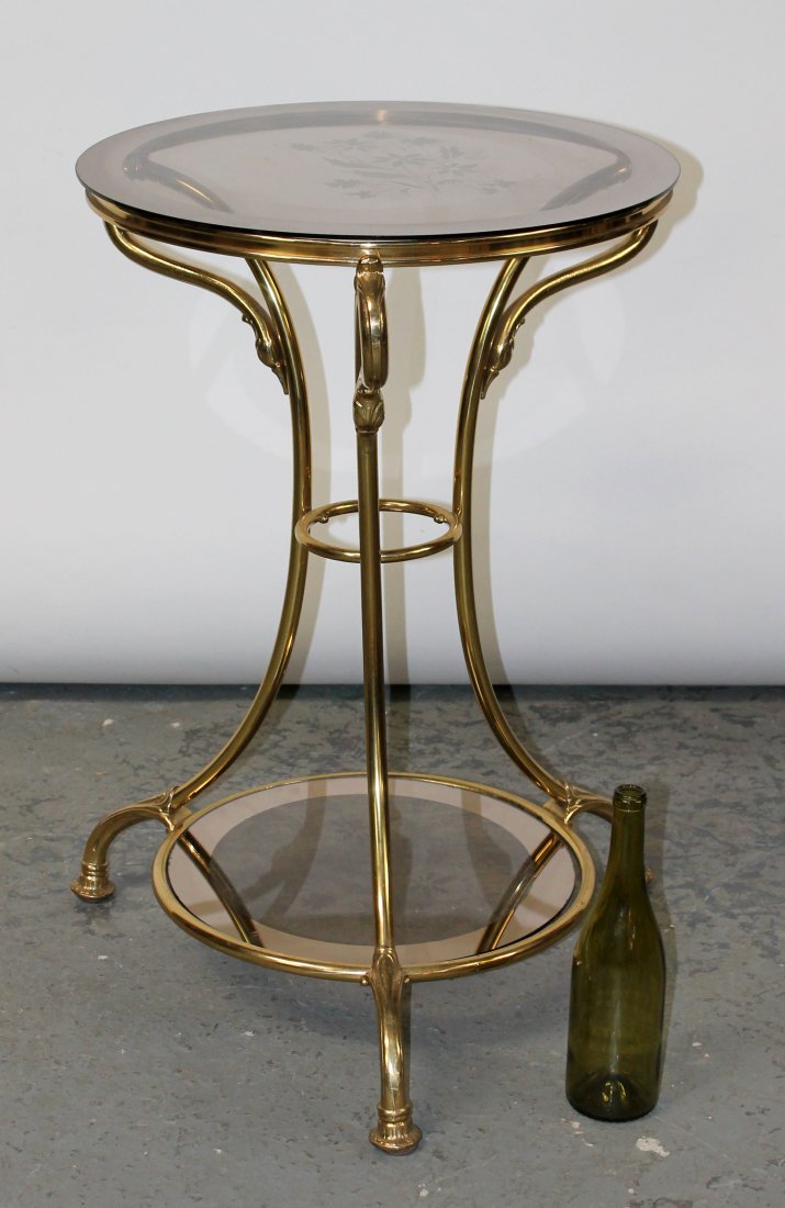 French Mid Century brass side table with etched glass top (1 of 7)