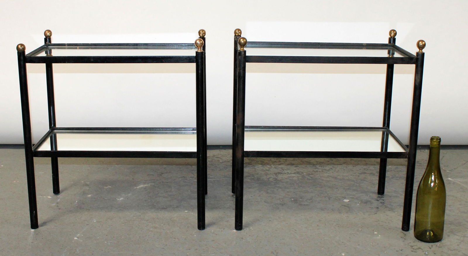 Pair French mid century 2 tier iron & mirror side tables (1 of 8)