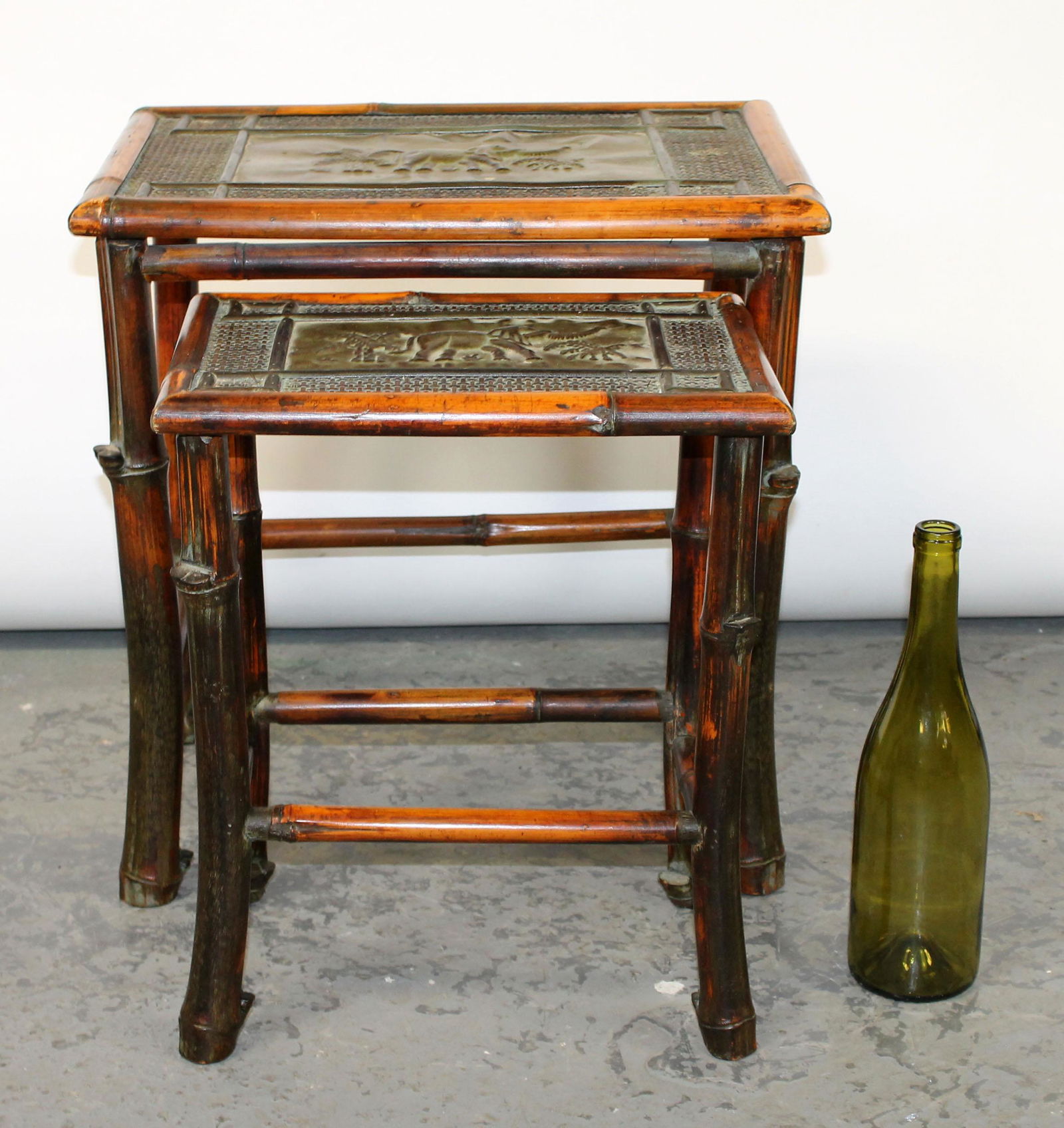 Nest of two faux bamboo  tables w/ elephants (1 of 7)