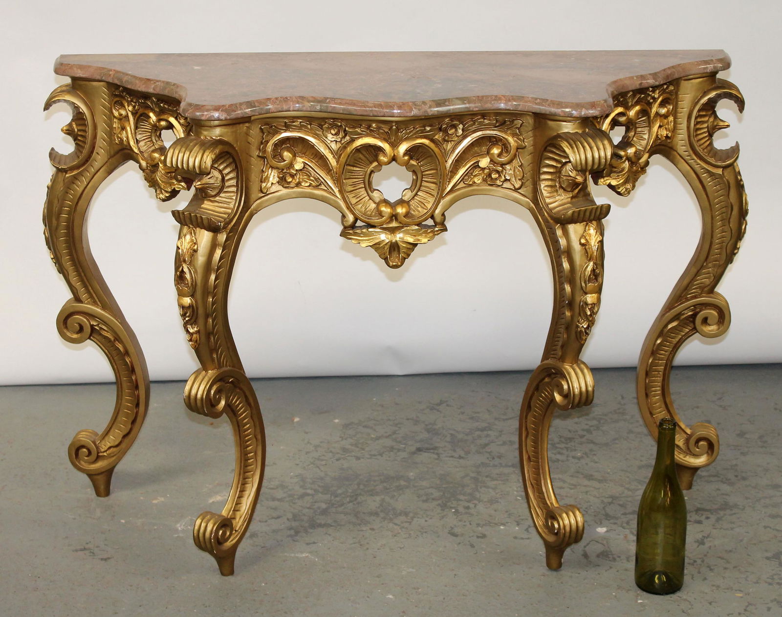 Gilt Rococo style marble top console (1 of 9)