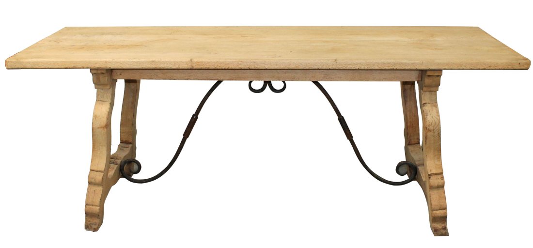 Spanish bleached oak table with iron stretcher (1 of 7)