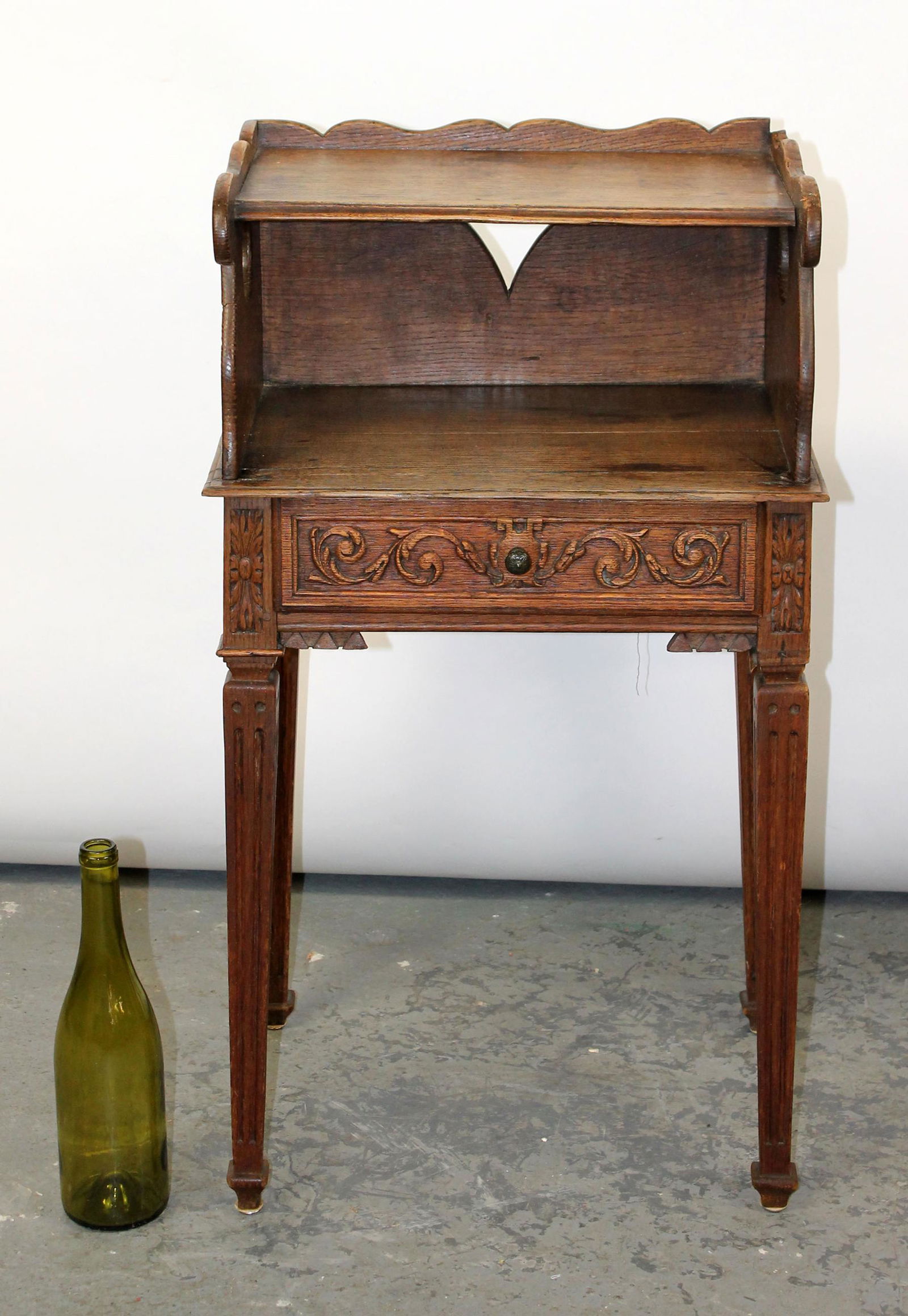 French 2 tiered walnut side table with heart back (1 of 5)