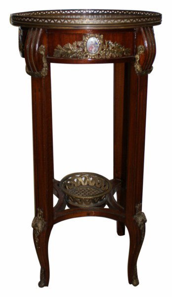 Louis XVI pedestal table with marble top & ormolu: 34"h