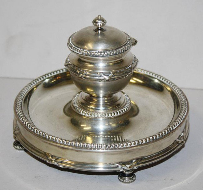 Silverplate caviar dish marked G Keller Paris: 5" x 4"