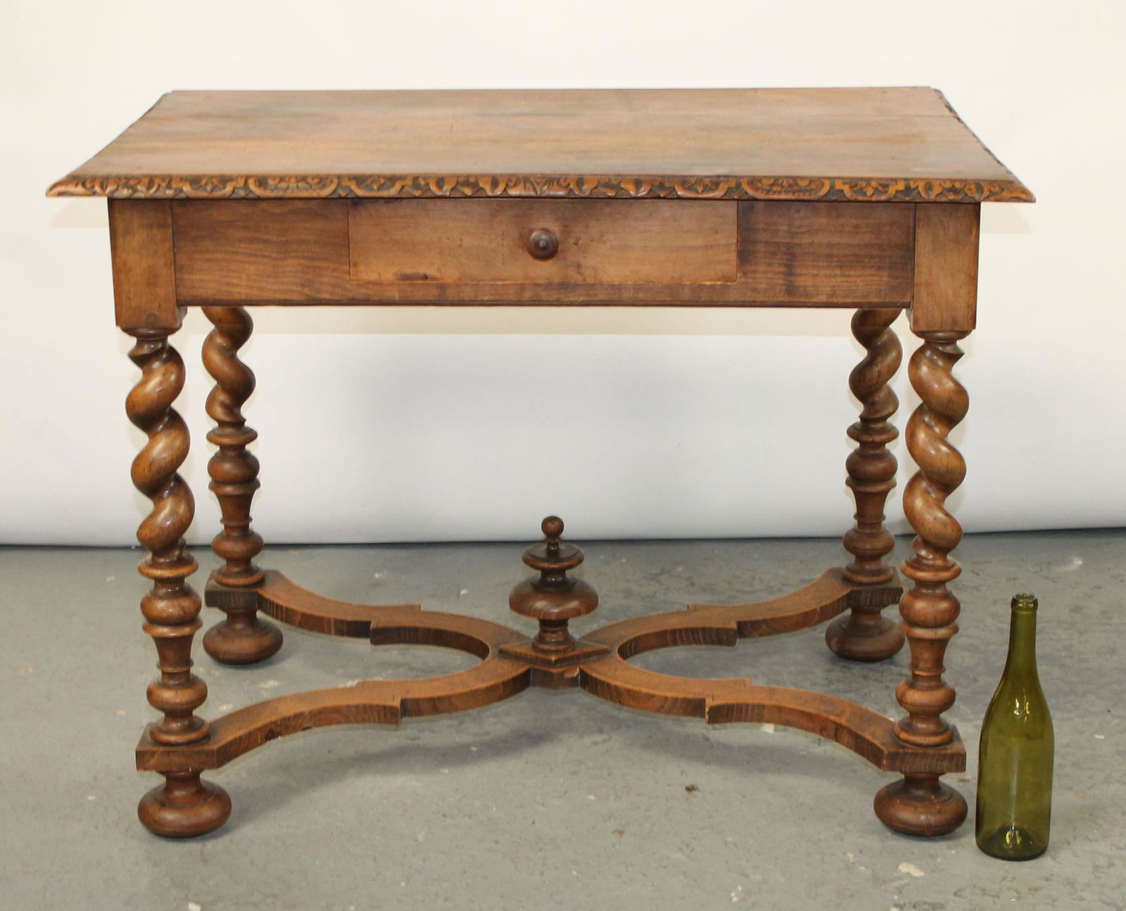 French bureau plat desk on barley twist legs with drawer (1 of 10)