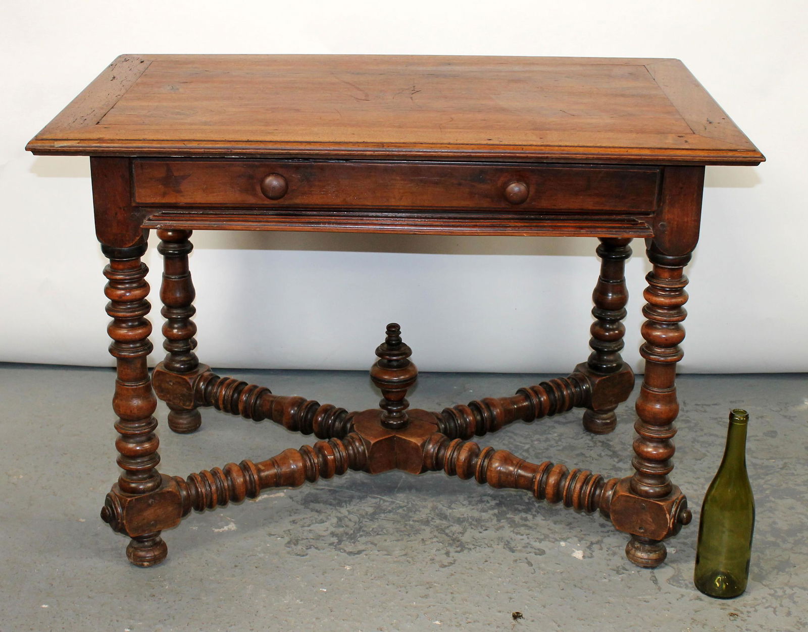 French walnut bureau plat desk with cross stretcher and single drawer (1 of 7)