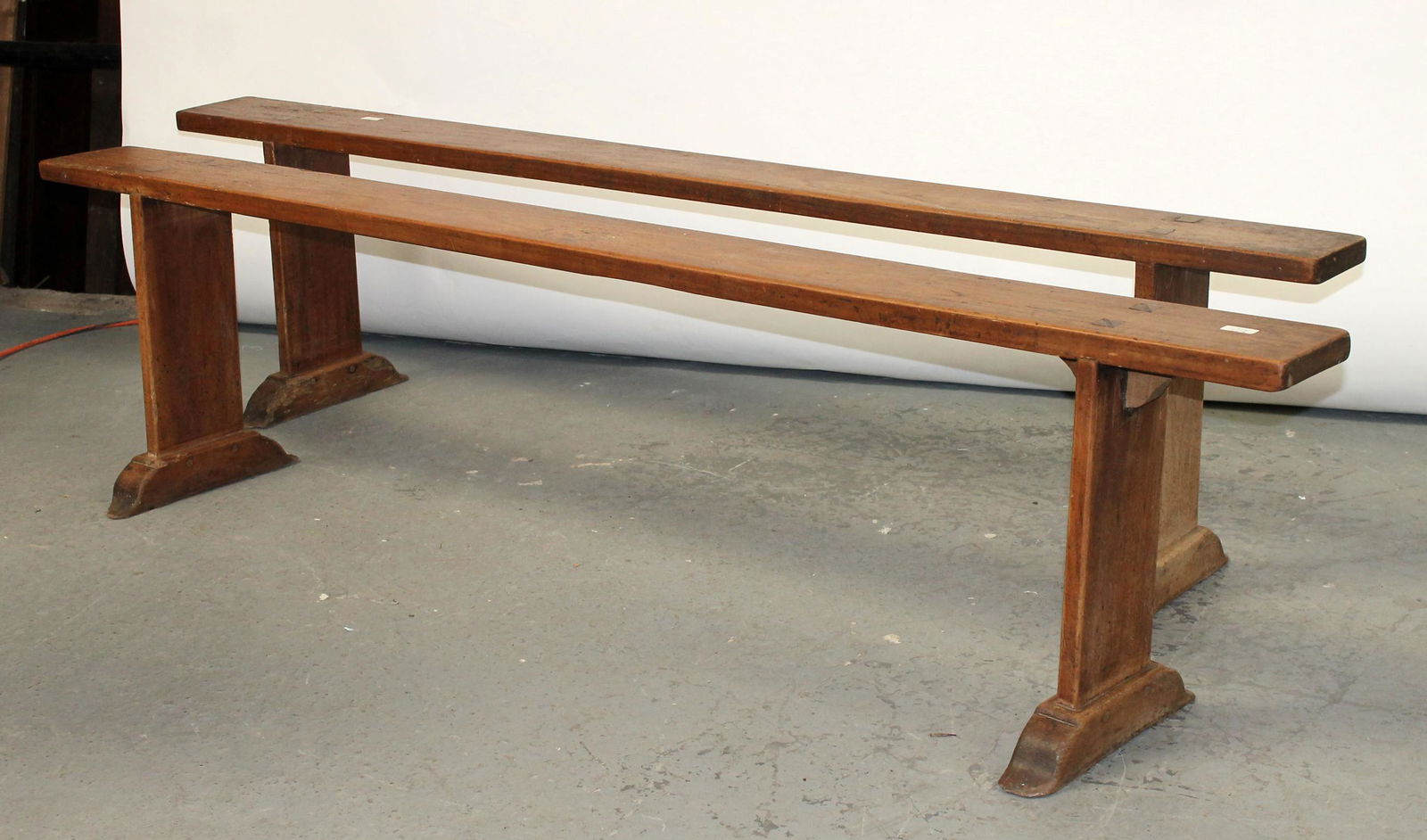 Pair of French long rustic backless benches (1 of 6)