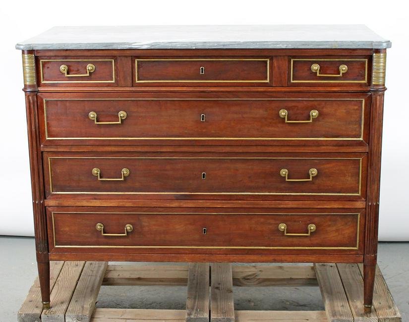 French Louis XVI commode with bronze trim and marble top (1 of 13)