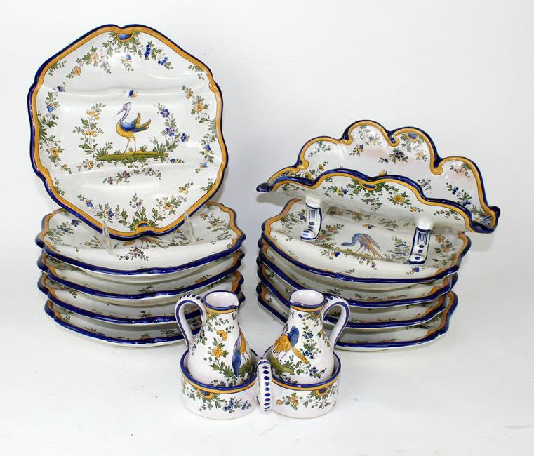 French Majolica asparagus service decorated with birds (1 of 17)