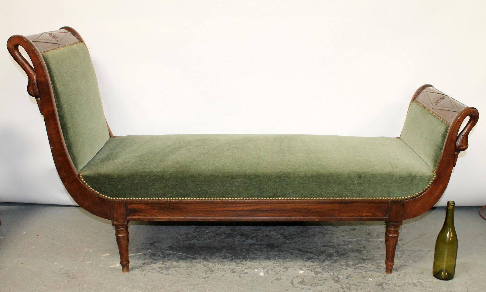 French Empire chaise longue recamier with carved swans (1 of 12)