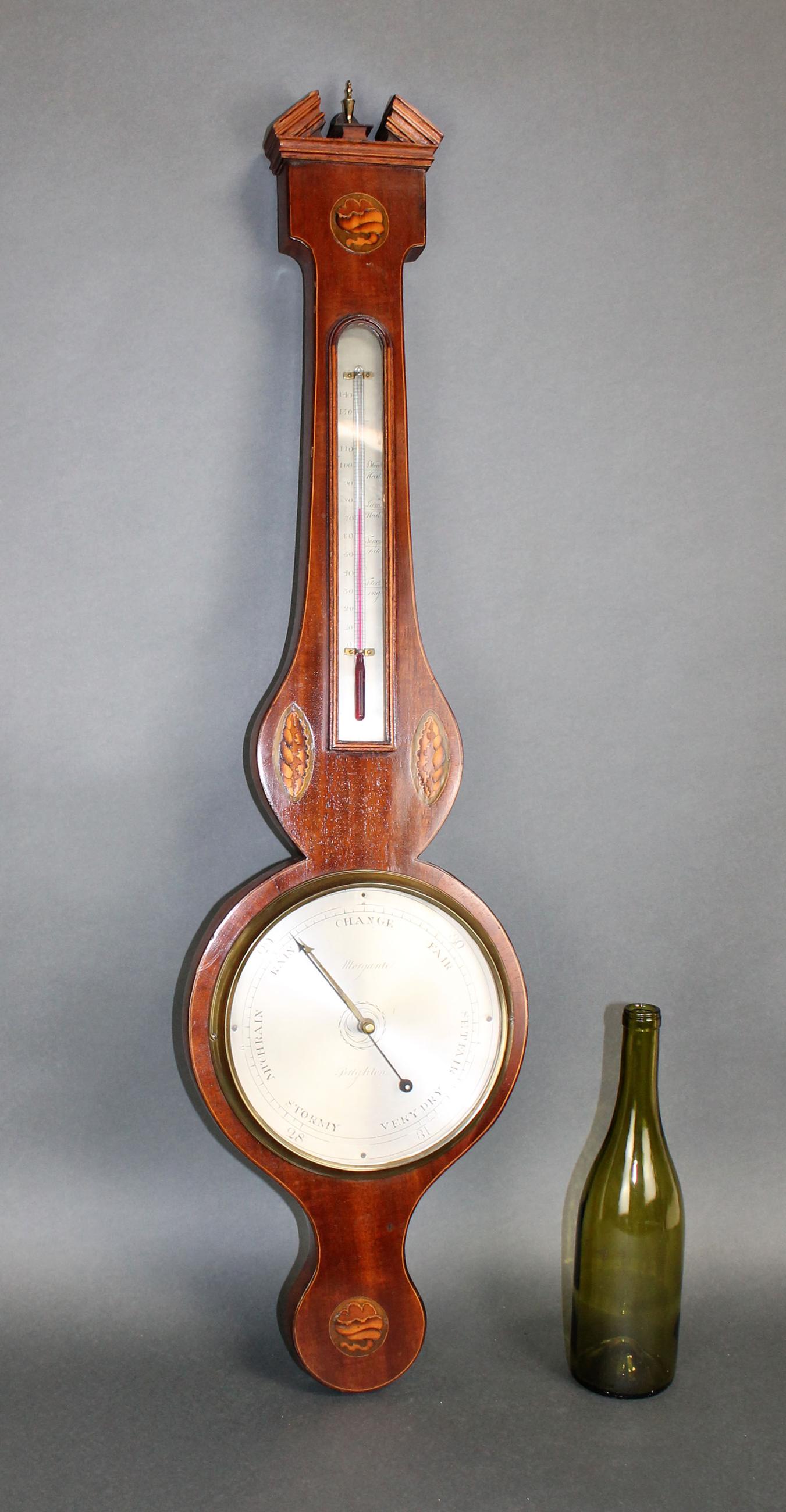 English Sheraton wheel barometer in inlaid case (1 of 19)