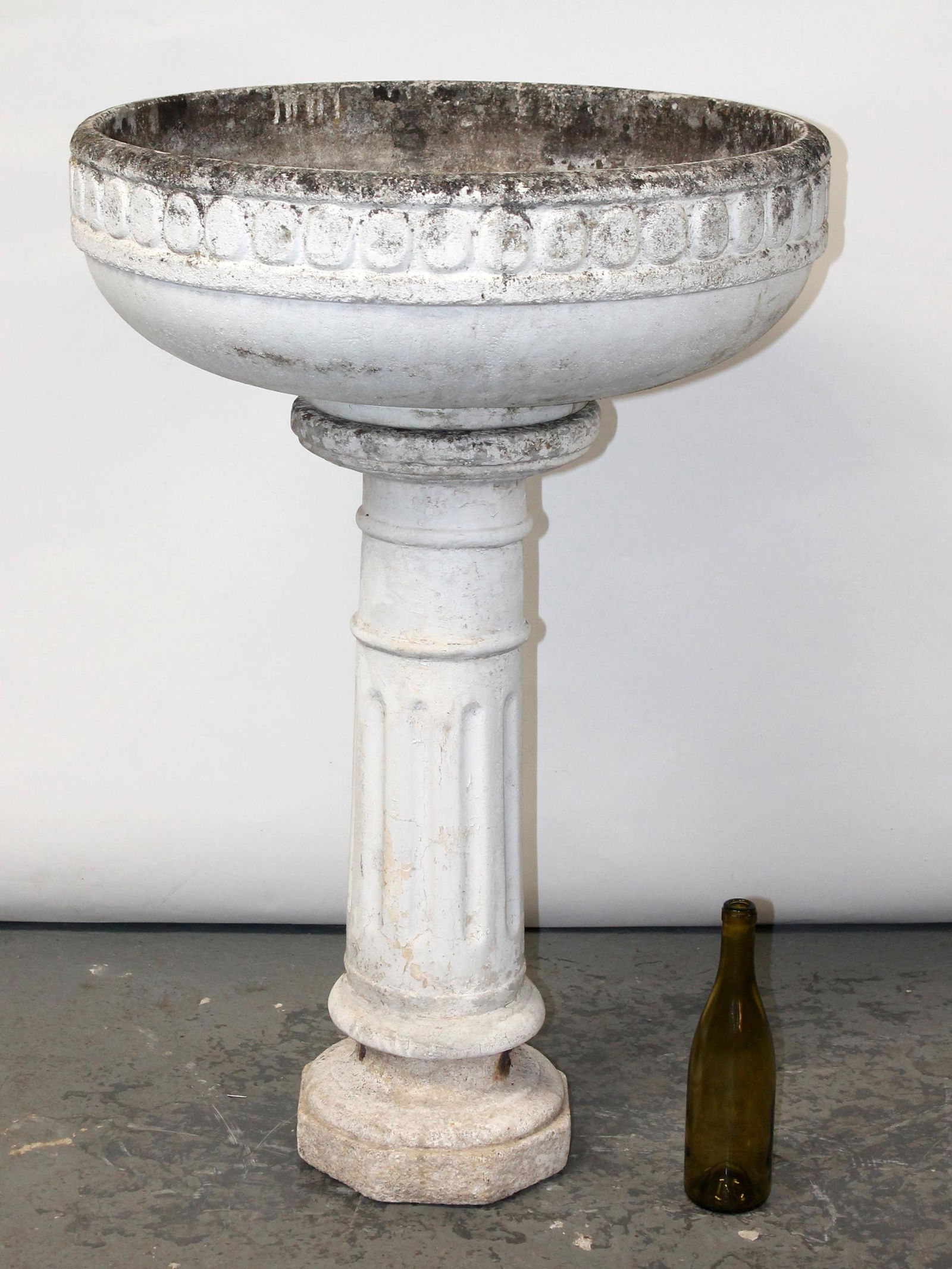 French cast garden stone birdbath on fluted pedestal base (1 of 8)