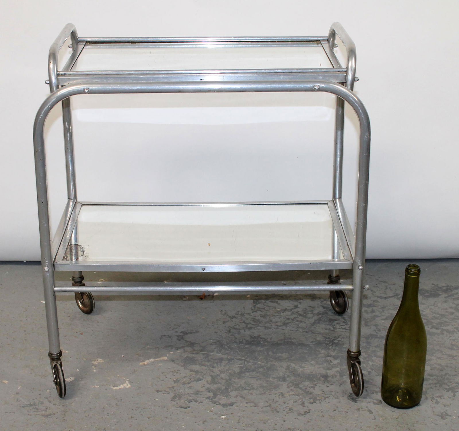 French rolling bar cart in stainless with mirrored glass (1 of 7)