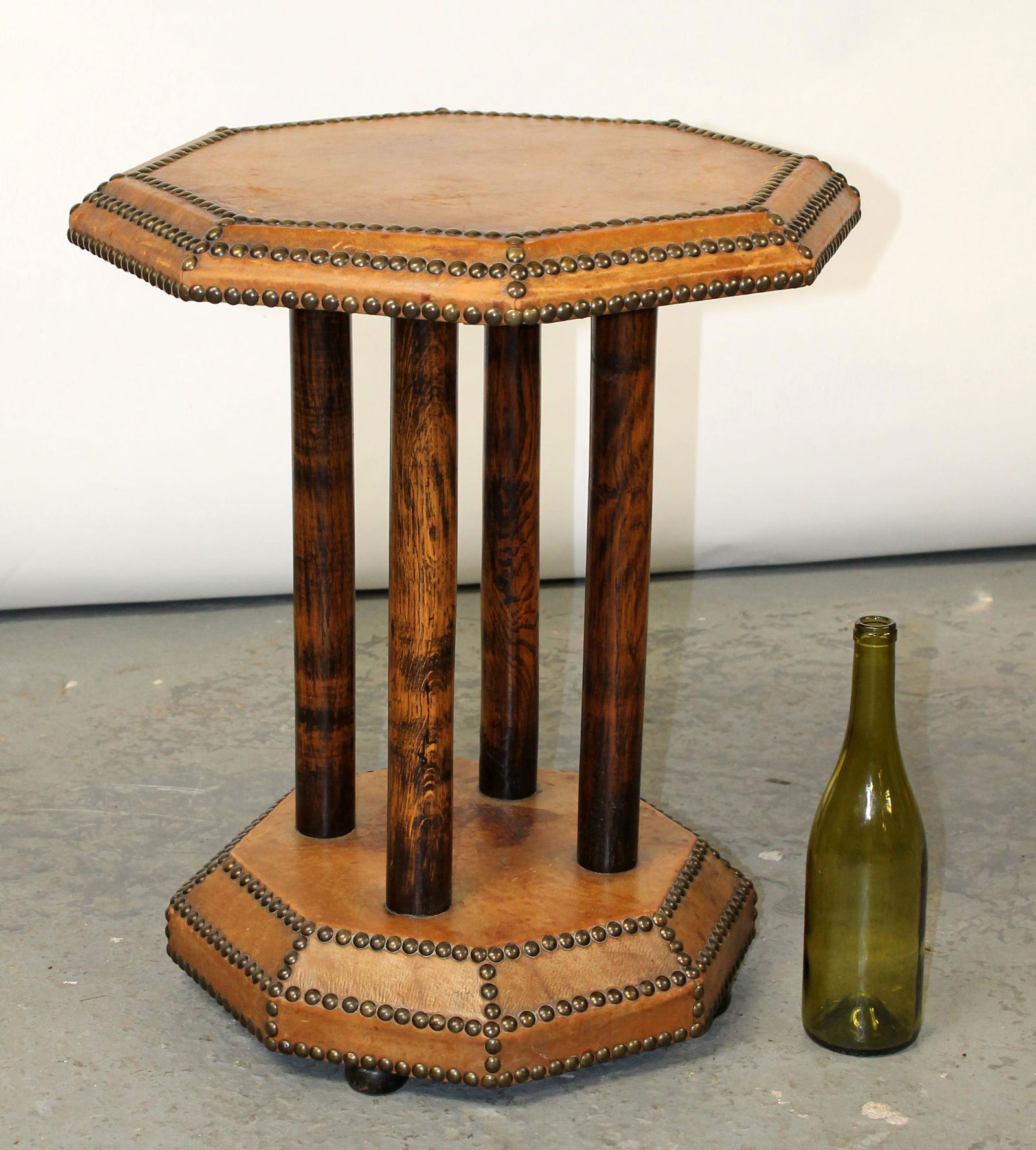 French octagonal leather side table (1 of 7)