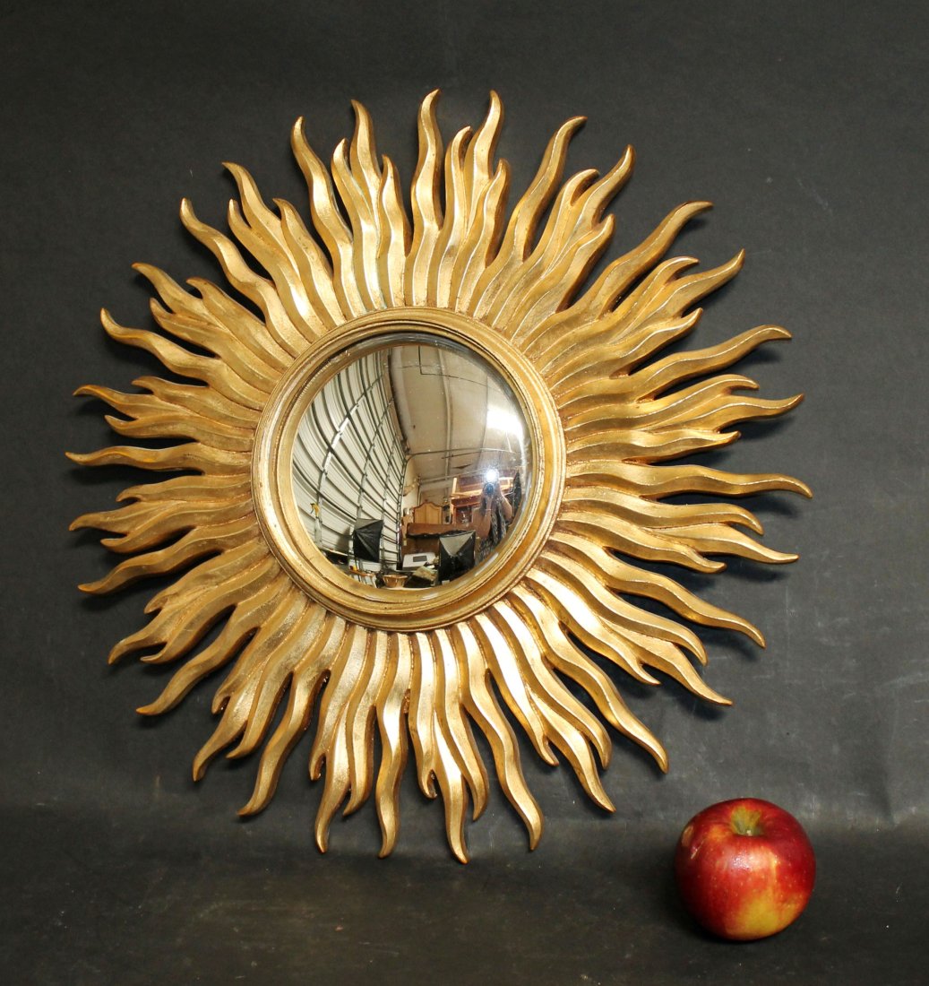 Vintage French cast sunburst mirror with convex glass (1 of 7)