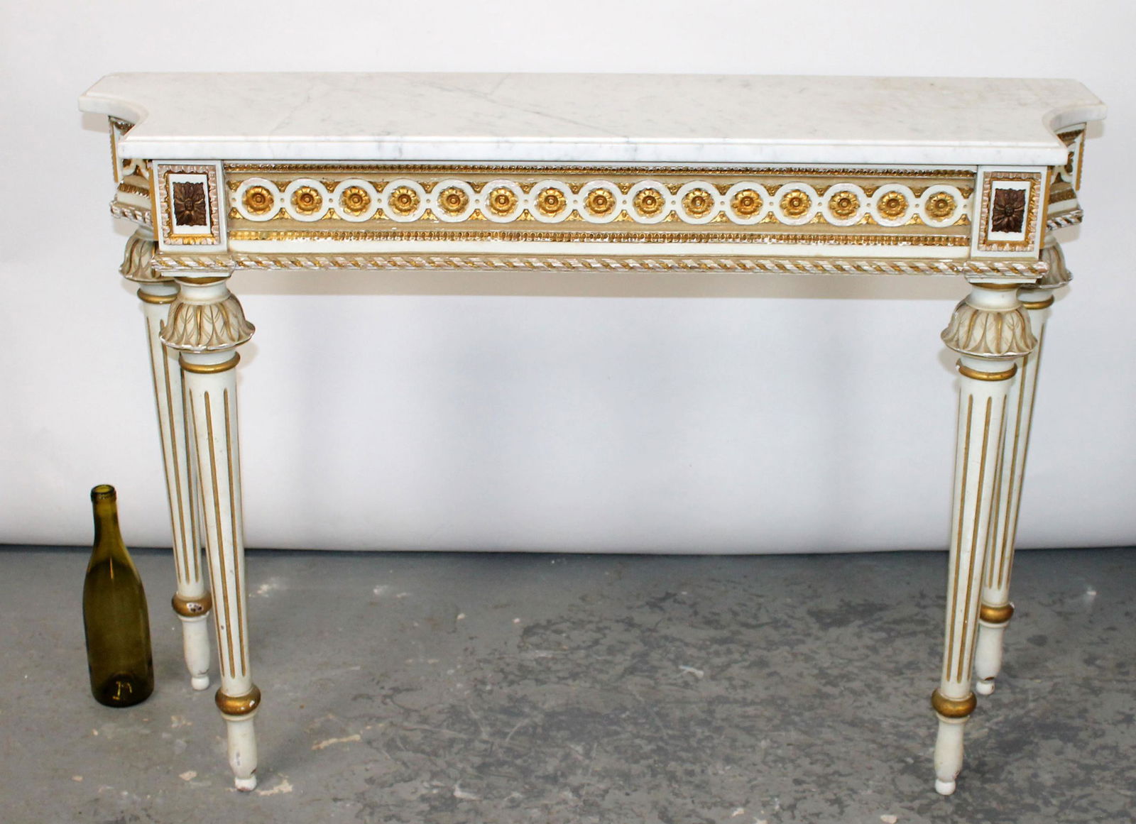 French Louis XVI style painted console with marble (1 of 11)