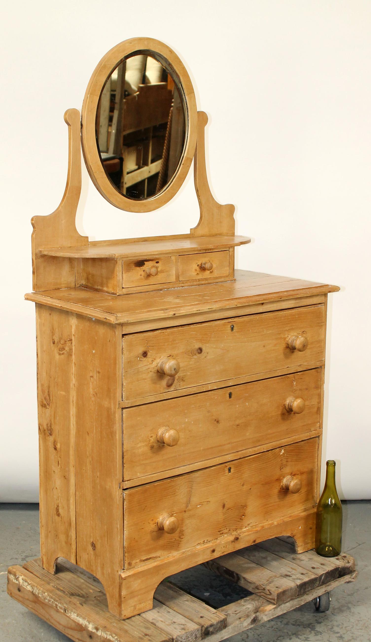 Irish pine dressing chest with beveled mirror (1 of 7)
