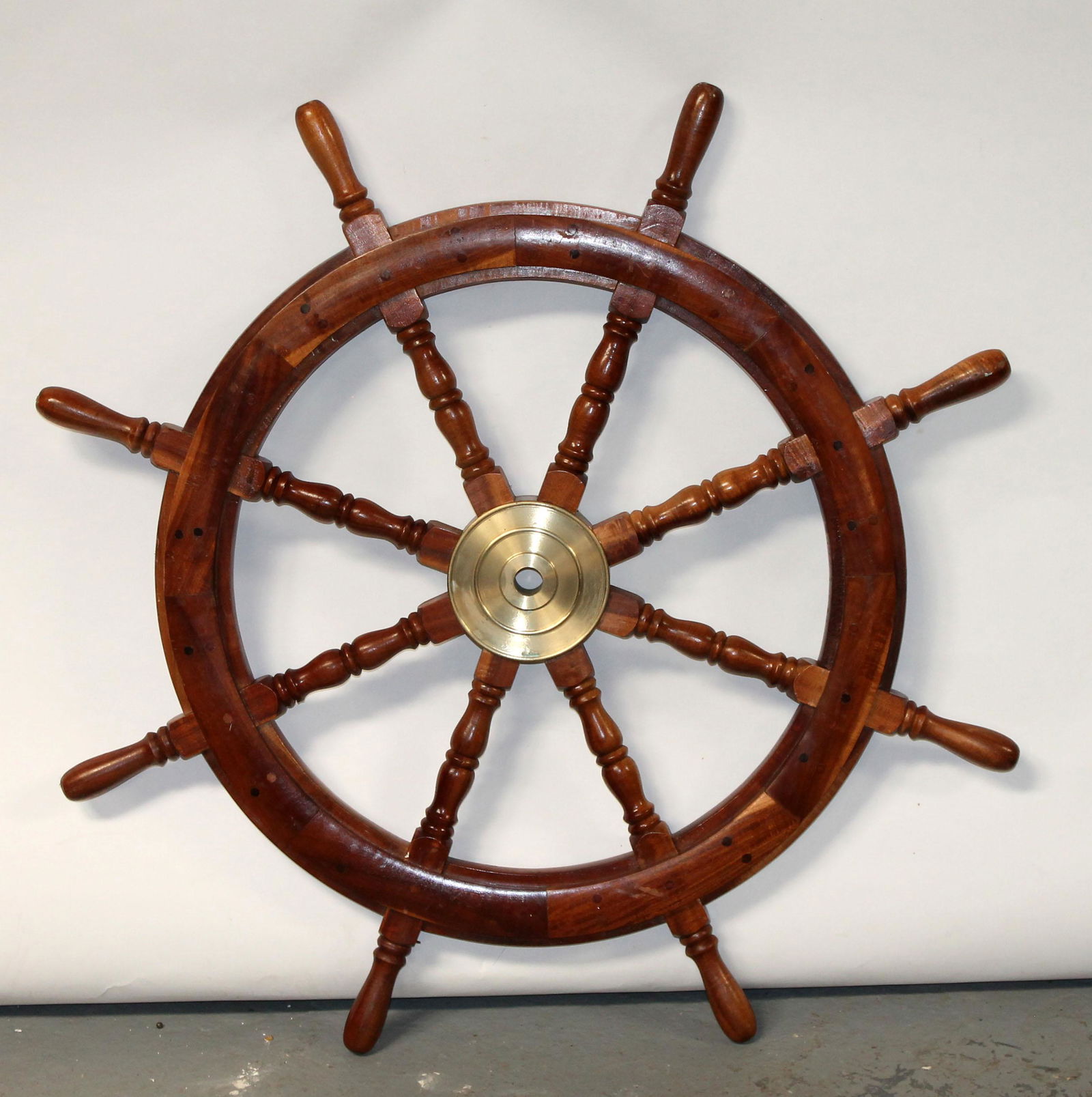 Vintage mahogany and bronze ship wheel (1 of 7)
