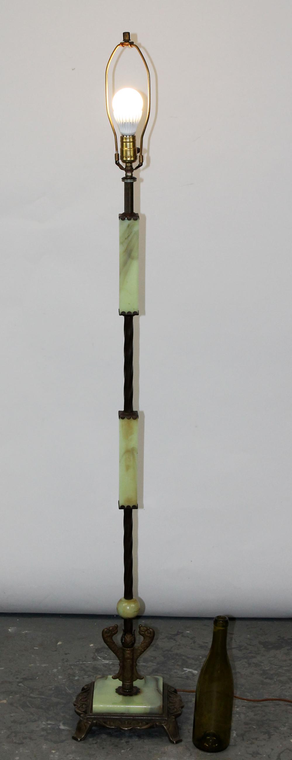 Bronze & onyx floor lamp with dragon base (1 of 8)