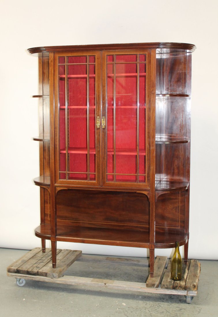 English banded mahogany 2 door china cabinet (1 of 9)