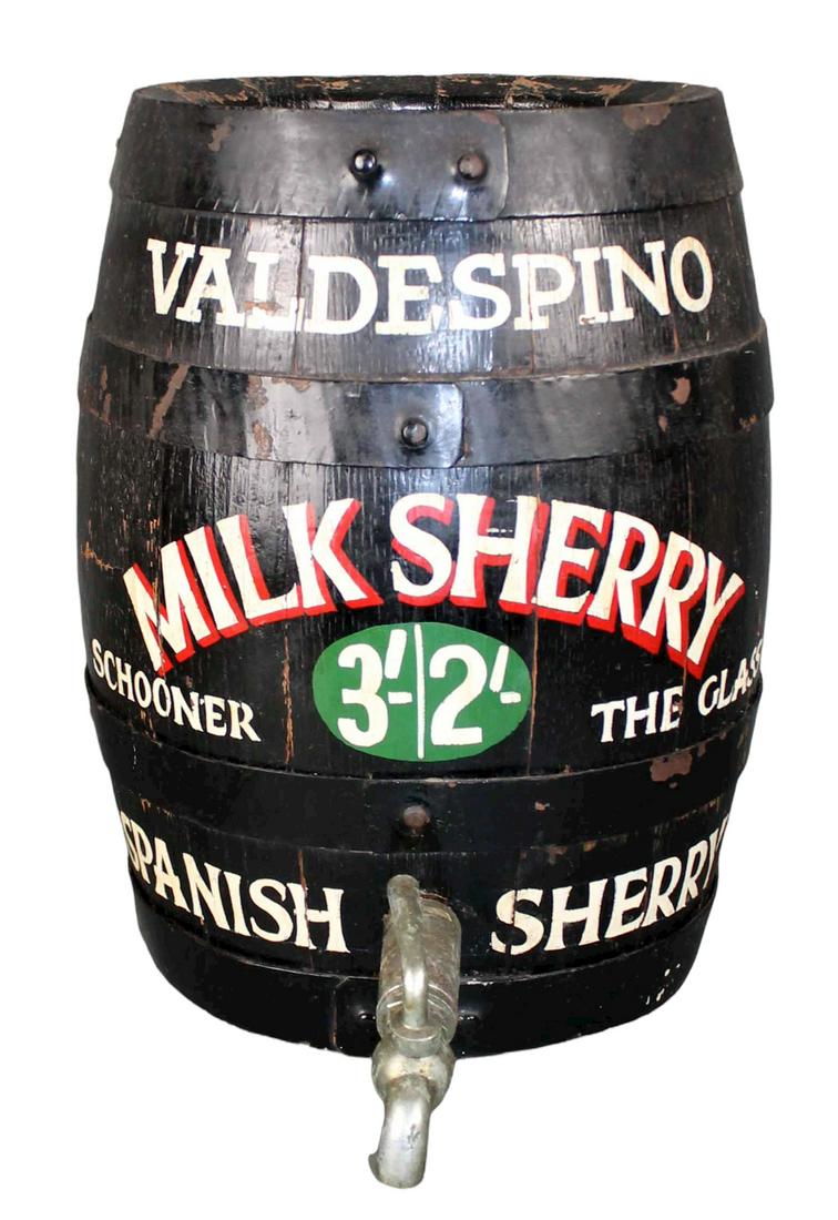 Valdespino painted oak sherry cask with tap (1 of 8)