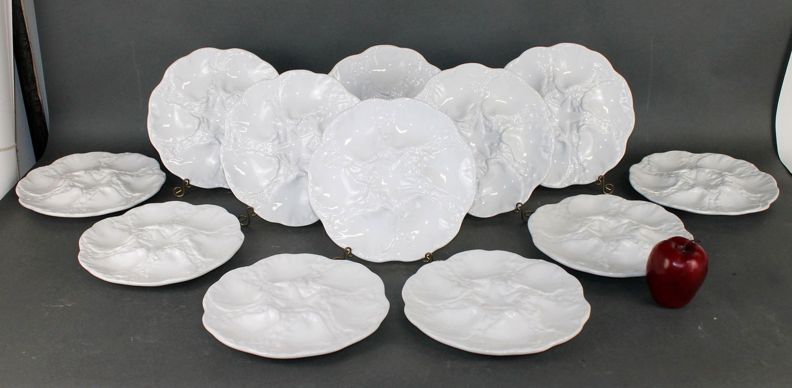 (12) French Majolica oyster plates white (1 of 8)