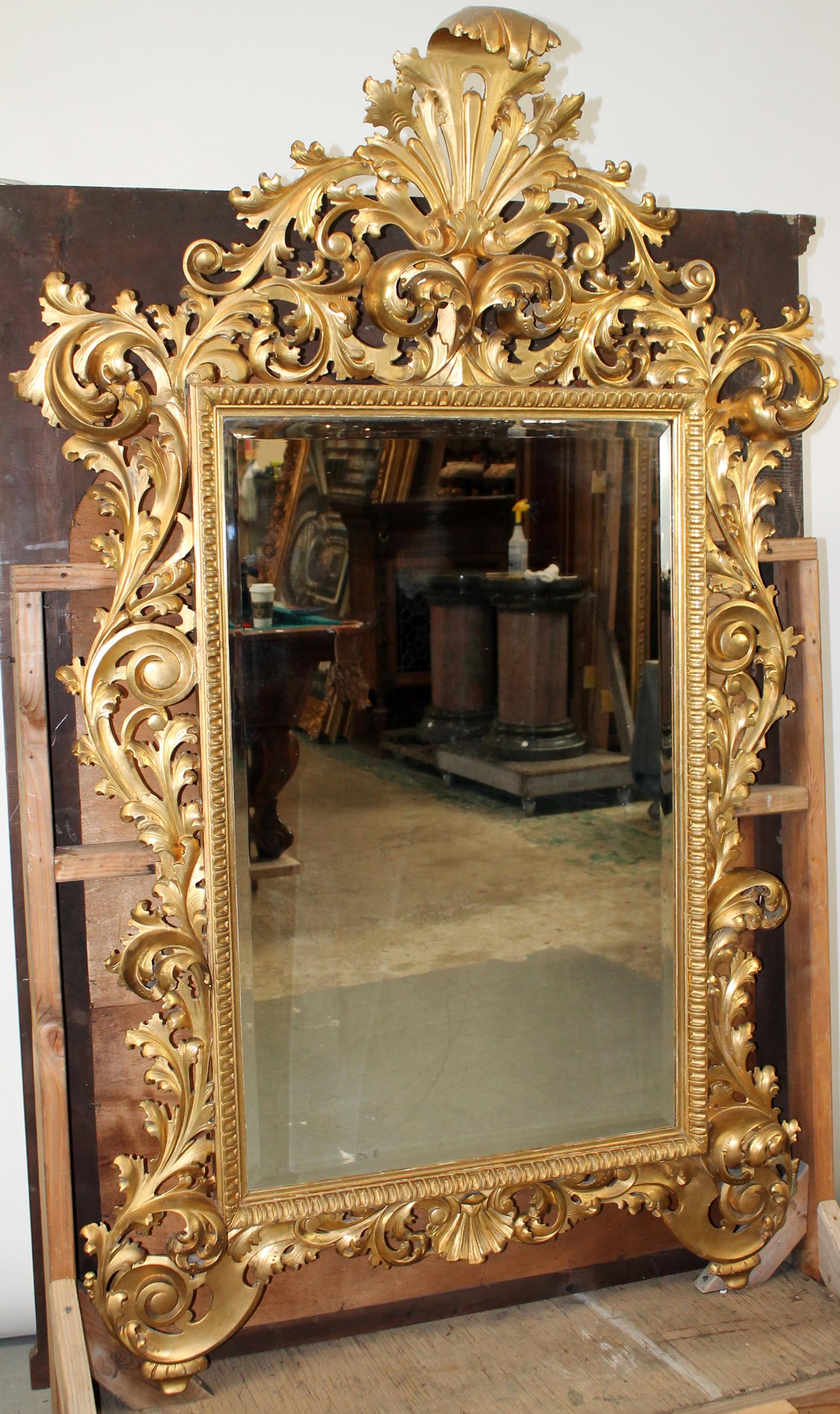 French Rococo gold leaf beveled glass mirror (1 of 14)