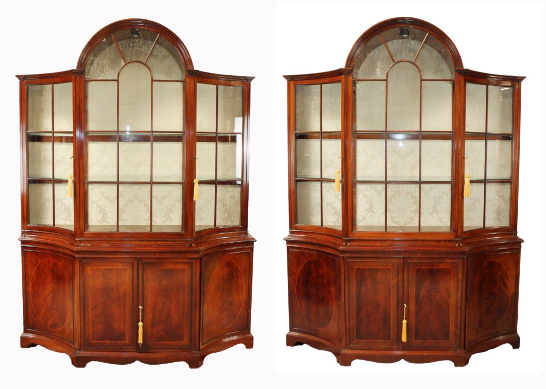 Pair domed mahogany breakfront china cabinets (1 of 19)