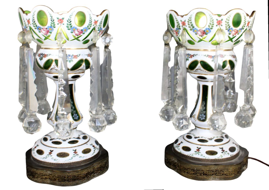 Pair of Bohemian crystal painted lusters (1 of 13)