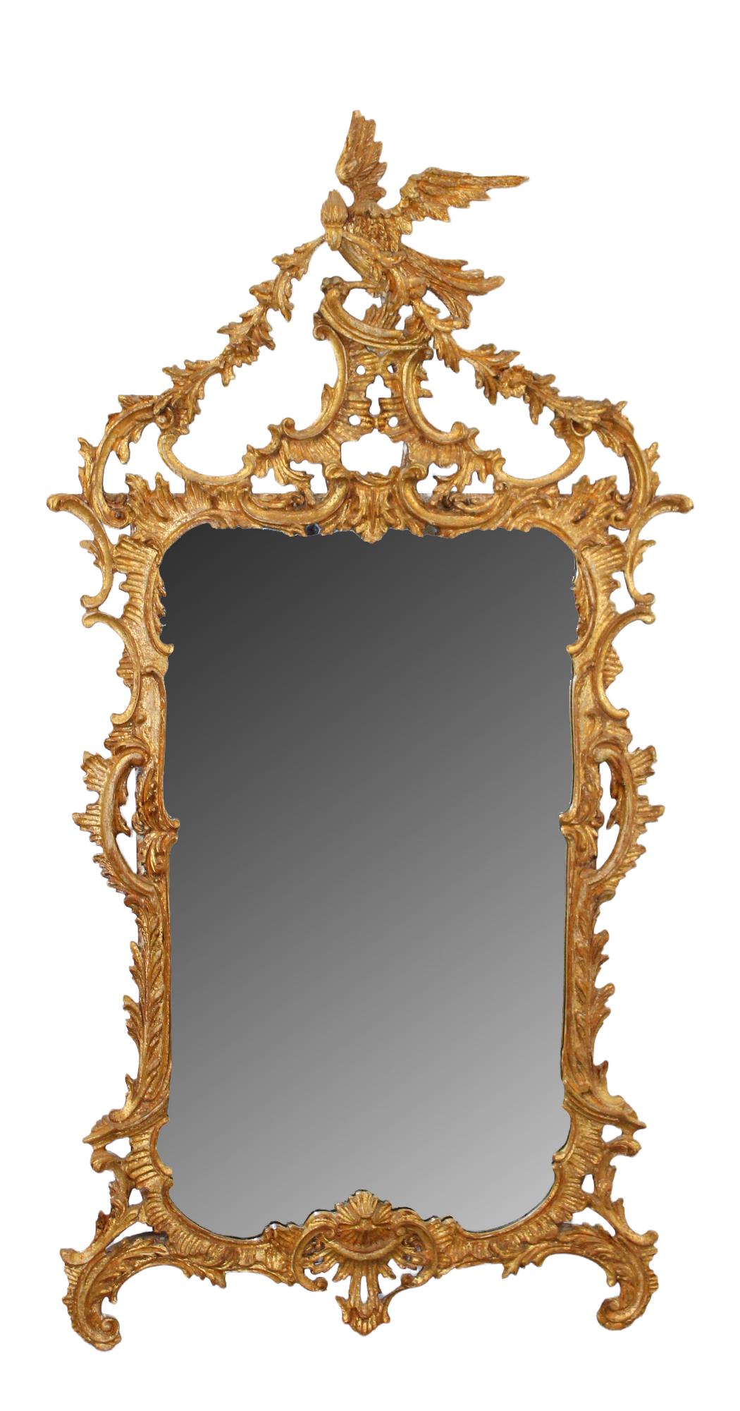 Chinese Chippendale carved giltwood mirror with bird (1 of 12)