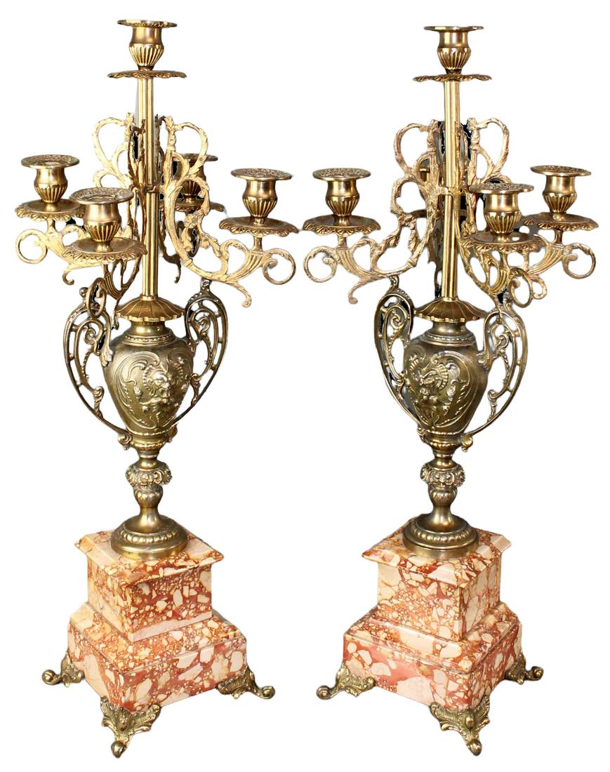 Pair of classical candelabra on marble bases (1 of 11)