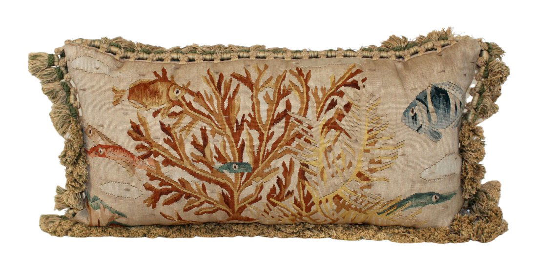 Gerry Nichol needlepoint bolster pillow with fish & coral (1 of 8)