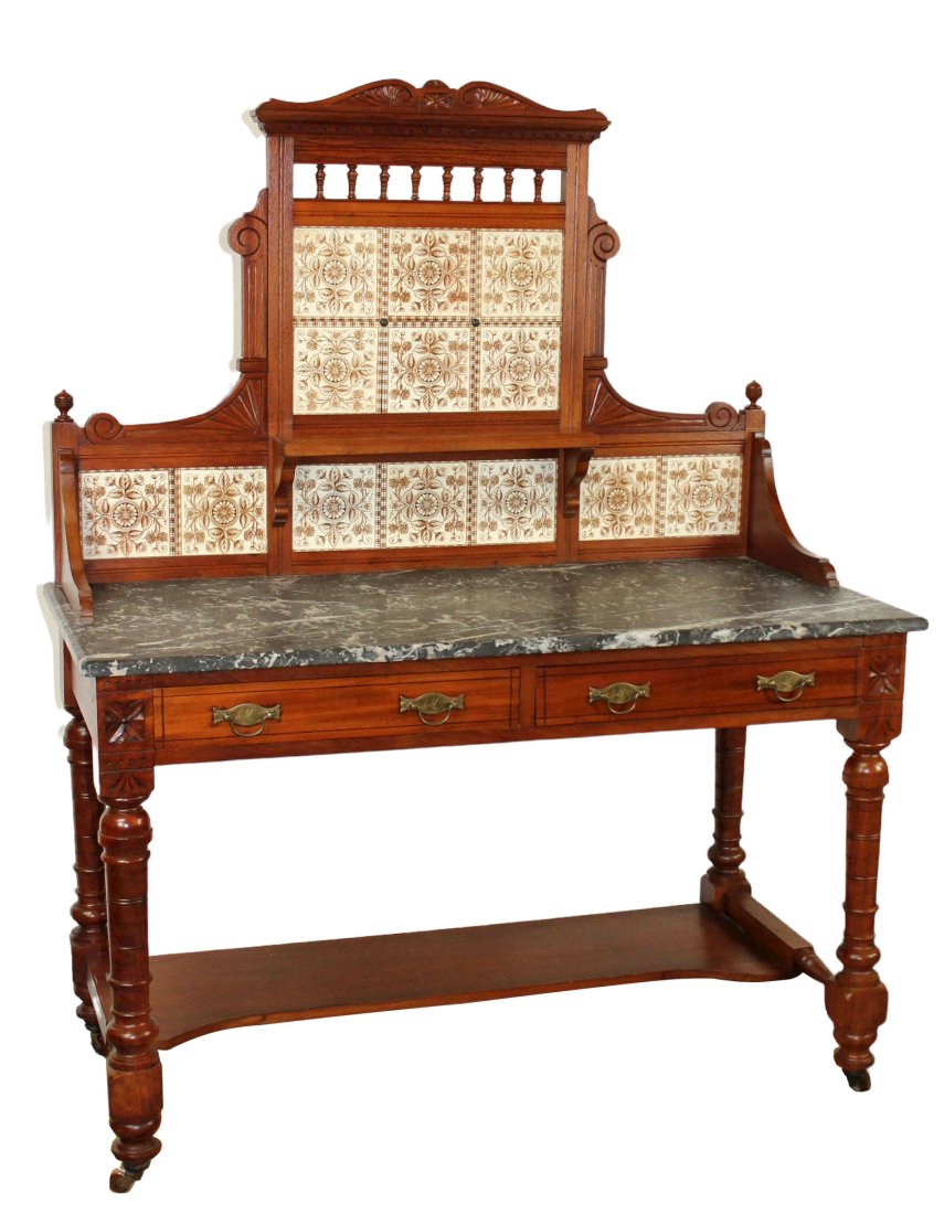 English mahogany washstand with marble top and tile back (1 of 17)