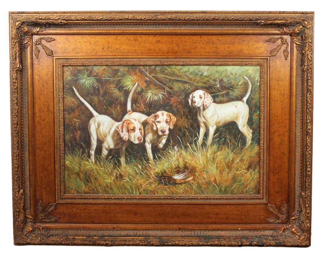 Oil on board painting Hunting Dogs (1 of 11)